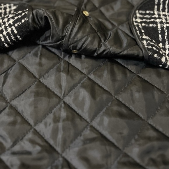NEW Zara Black White Cotton Wool Tweed Textured Quilted Bomber Jacket - Picture 4 of 11